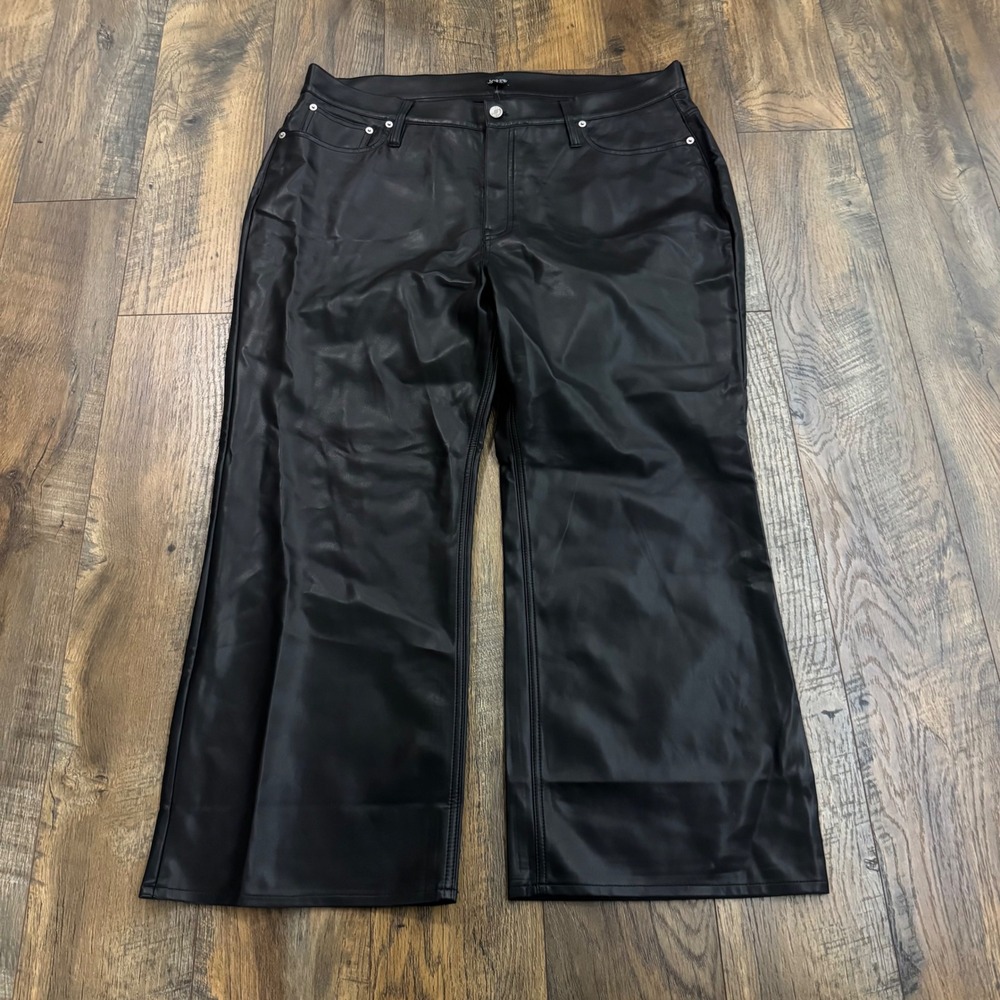 J.Crew NWT Faux‎ Leather Wide Leg Pants Women's 35 Black High Rise Quiet Luxury